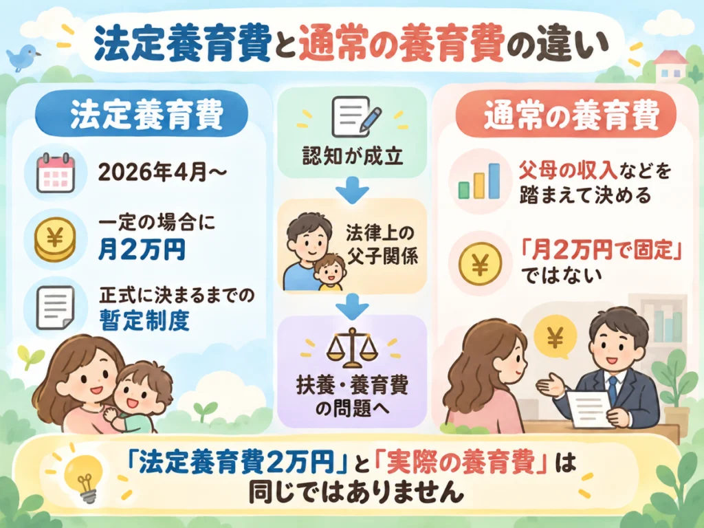 2026年4月開始の法定養育費と通常の養育費の違いを示した図解