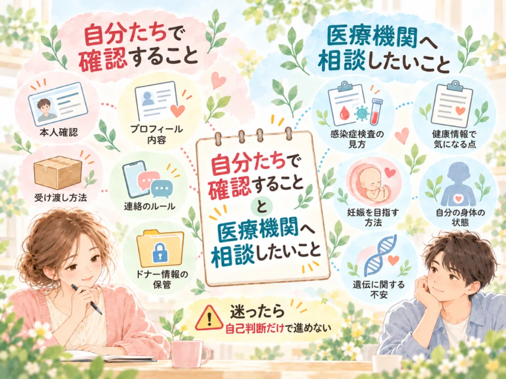 自分たちで確認すること、医療機関へ相談したいこと
